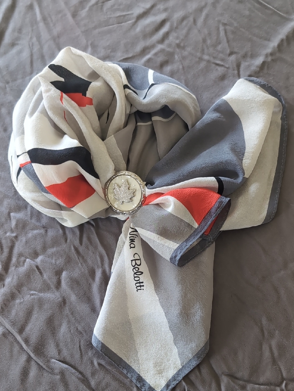 Silky Colorblock Scarf with Red Accent